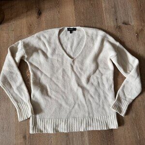 Theory Cream/White Womens Cashmere Sweater V-neck Long Sleeve Size P